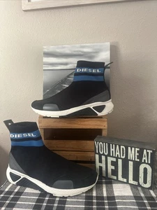 DIESEL S-KB SOCK Sneakers alte nere in maglia con logo a righe 10/43 ottime condizioni - come nuove - Foto 1 di 19