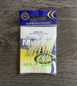 New! MUSTAD Pro Sabiki Iridescent Green Glo Head Rig Hook Size 14 MBGGL-14 - Picture 1 of 2