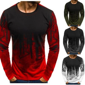 Casual Henley Grandad Top Crew Neck Slim Muscle Tee Men Camo Long Sleeve T-shirt - Picture 1 of 10