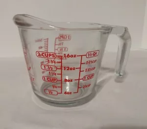 Anchor Hocking Glass Measuring Cup, 2 Cup Red Lettering - Picture 1 of 5