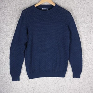 BURBERRY'S VINTAGE MENS SWEATER CABLE COTTON S-M SMALL MEDIUM BLUE NAVY USA OVE - Picture 1 of 8