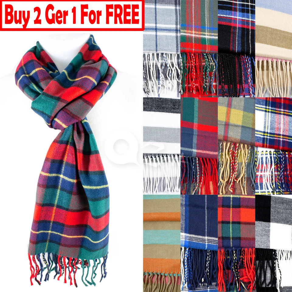 Mens Womens Winter Warm SCOTLAND Made 100% CASHMERE Scarf Scarves Plaid Wool - Image 1 of 1