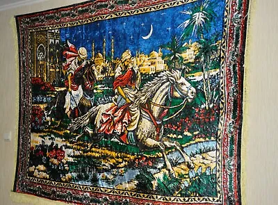 Vintage 1001 Arabian Nights Romance Velvet Plush Rug Wall Art Carpet Tapestry • 206.99$