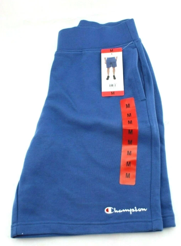 Champion Size M Blue 3-pocket Script Logo Jersey Drawstring Men Sweat Shorts