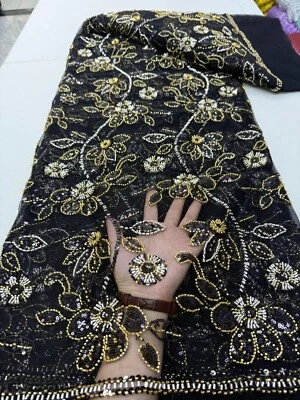 YQOINFKS Bordado Cuentas Nupcial Lentejuelas Tela Tul Encaje Voile Boda Novia Foto 1 de 4