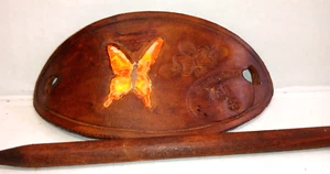 HAIR BARETTE - All Leather - Oval - Butterfly custom designs Hand Made by a Vet - Picture 1 of 2
