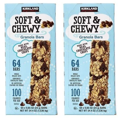 Kirkland Soft Chewy Granola Bars 0.85 oz, 64 Ct 2 Boxes Healthy Oats Snack Food - Image 1 of 2