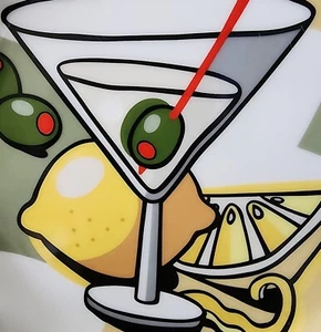 4 Graphic Joie de Vivre MARTINI GLASS COCKTAIL 7.25" Appetizer Cheese PLATES - Picture 1 of 6