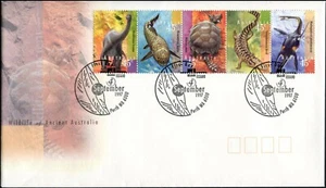 Australia 1997 tira de 5 estampillas de animales prehistóricos cubierta del primer día, en muy buena condición - Imagen 1 de 1