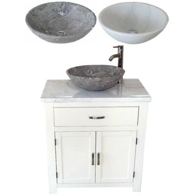 Bathroom Vanity Unit | White Painted | White Quartz Marble Stone Basin A - Image 1 of 4