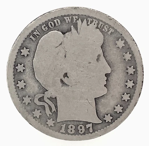 1897 S Barber Quarter  G- Good 90% Silver 25c US Type Coin Scares Key Date !!! Cover