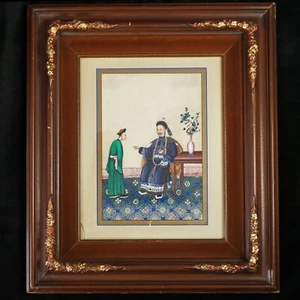 Framed Chinese Pith Painting Mandarin and Servant Early 19th Century - Picture 1 of 8