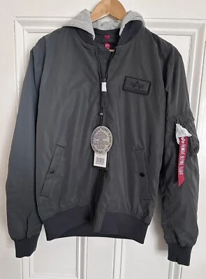 BNWT Alpha Industries MA-1 LW Hood Reflective Light Jacket  L  Black PTP 22” - Image 1 of 4