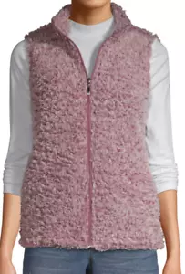 WOMEN M JASON MAXWELL FUZZY SHERPA FULL ZIP MID-NECK SWEATER VEST RHODODENDRON - Picture 1 of 6