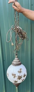 VTG Carl Falkenstein Hanging Swag Lamp white Glass Gold texture Mid Century 1950 - Picture 1 of 9