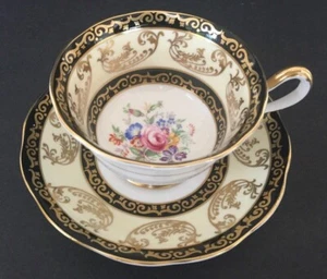 Royal Albert Vintage Bone China Black and Gold Tea Cup and Saucer - Picture 1 of 8