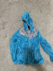 THE NORTH FACE Faux Fur Sherpa Fleece Hooded Jacket Blue Girls Medium 10/12 - Picture 1 of 7