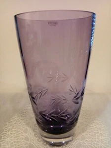 Krosno, Poland Purple Art Glass ~ Etched Leaves Vase! - Picture 1 of 8