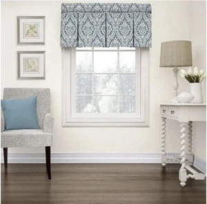 WAVERLY DONNINGTON BOX PLEAT ROD POCKET VALANCE BLUE 52" X 18" NEW - Picture 1 of 3