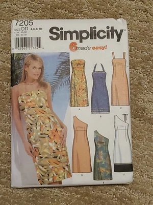 Simplicity 7205 Halter One-Shoulder Strapless Dress Sewing Pattern 4-10 FF  - Image 1 of 3