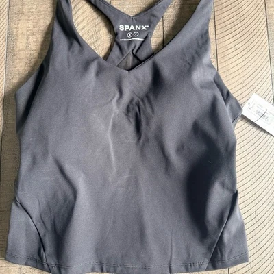 Spanx Active V-Neck Shelf Tank Very Black NWT Built-In Bra SMALL - Image 1 of 4