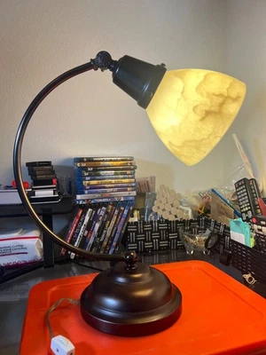 Ott-Lite - Bankers Table Desk Lamp - Bronze Antique Style Marble Shade - E13DY1 - Image 1 of 4