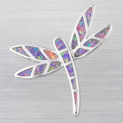 Collar colgante libélula lavanda púrpura ópalo de fuego plata joyería Foto 1 de 4