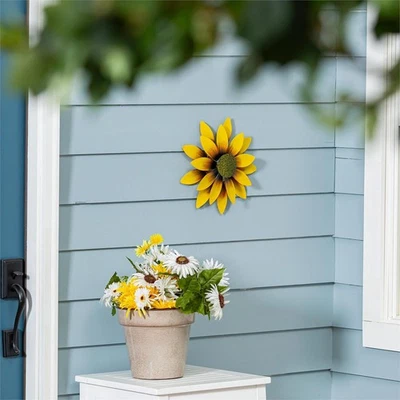 Girasol giratorio de pared de metal amarillo, 13" Foto 1 de 4