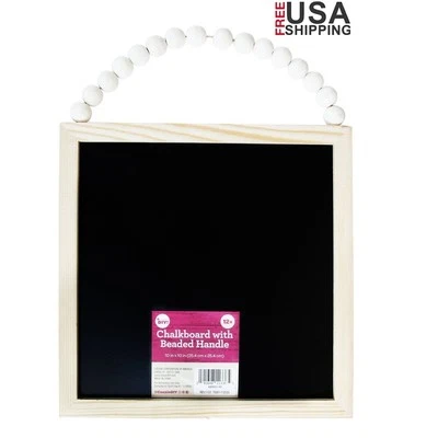Natural Wood Frame Chalkboard W/ Beaded Handle DIY Home Decor Square Design New - Image 1 of 4