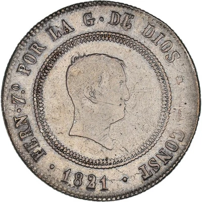 [#908940] Coin, Spain, Ferdinand VII, 10 Reales, 1821, Madrid, VF, Silver, KM:56 - Image 1 of 2