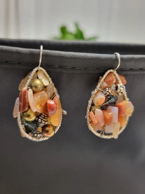 Sterling Silver 925 with multi gemstones Half Hoop Post Earrings AL42 - Imagem 1 de 3