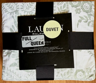3pc Ralph Lauren Wakefield Green Paisley Full/ Queen Cotton Duvet Set Reversible - Image 1 of 4