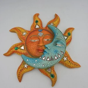 13 Zoll hoch Burgunderrot Sonne und Mond Mosaik Wandrelief Ornament Wohndeko einzigartiges Geschenk - Bild 1 von 7