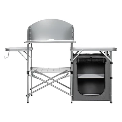 Mesa de camping plegable con soporte de parrilla portátil para barbacoa al aire libre con bolsa parabrisas Foto 1 de 4
