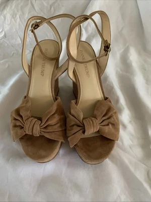 IVANKA TRUMP Womens Tan Suede 1 1/2" Platform Cork  Wedge Heels  7.5M Wrap Ankle Foto 1 de 4