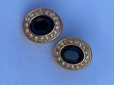 Vintage S.A.L. Swarovski Black & Clear Crystal Post Earrings - Image 1 of 4