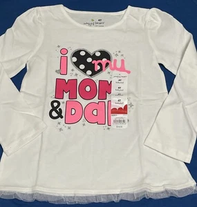 Top de manga larga para niñas pequeñas talla 4T "i (corazón) mi mamá y papá" jumping frijoles nuevo con etiquetas - Imagen 1 de 5