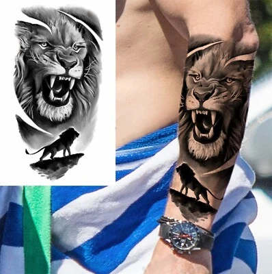 MARKENLOS Tatuaggio Temporaneo Motivo Leone Croce Colorata King Una Volta Re Man Corona Crown