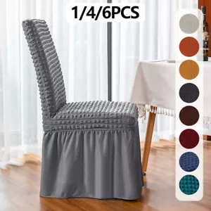 1/4/6pz Coprisedia Sala da Pranzo Elasticizzato Universale Reticolo a Bolla con Gonna - Foto 1 di 38