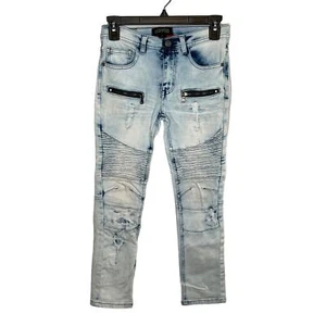 Encrypted Blue Jeans Boys Sz 12 Distressed Skinny Grunchy Zippers light wash - Picture 1 of 13