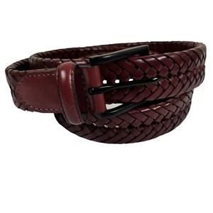 Cintura uomo Lands End pelle bovina treccia 46" marrone intrecciata a mano fibbia nera - Foto 1 di 5