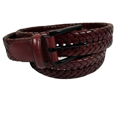 Lands End Men’s Cowhide Leather Braid Belt 46" Brown Hand Braided Black Buckle - Image 1 of 4