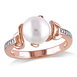 Amour Plated Sterling Silver FW Pearl & Diamond Solitaire Twist Statement Ring - Picture 1 of 6
