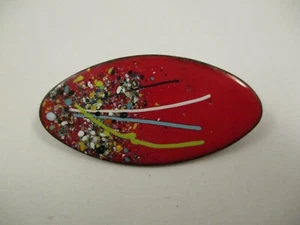 Vintage Colorful Enamel Copper Oval Brooch Pin Abstract Confetti Splatter Paint - Picture 1 of 3