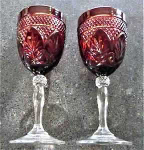 Paar 2 rubinrot geschliffene Weingläser LUMINARC ARCOROC Frankreich Wasserkelch 8" T - Bild 1 von 4