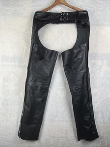 Vintage Leather King Motorcycle Leather Chaps Biker Riding Pants Black Sz Small - Picture 1 of 20