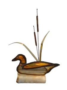Ente & Rohrkolben Skulptur auf Marmorsockel Kupfer Messing Zinn SIGNIERT - Bild 1 von 15
