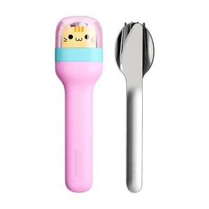 Kids Pocket Utensil Set Kitty Design,Stainless Steel Fork, Knife Spoon in Case - Picture 1 of 6