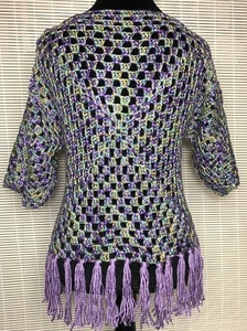 Handmade Crochet Sweater~Granny Square~Lavender & Variegated~Size M (36”)~Fringe - Picture 1 of 6
