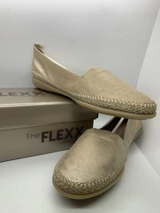 The Flexx Size 11 Gold Saffio Espadrille Comfort Leather Rubber Sole New in Box - Picture 1 of 7